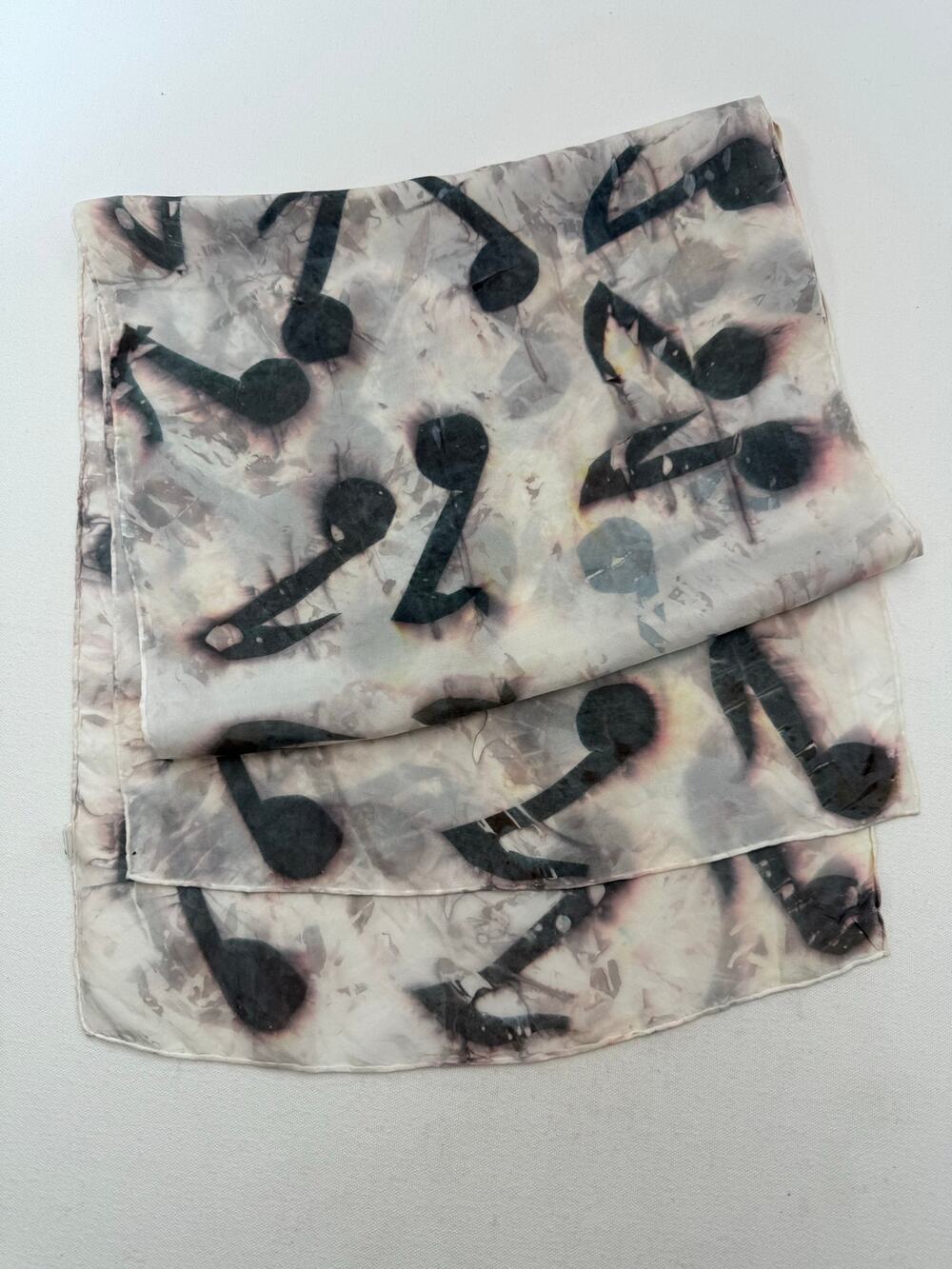 Music Note Scarf 100% Silk 15 x 60 Artsy Modern Musiccore Giftable